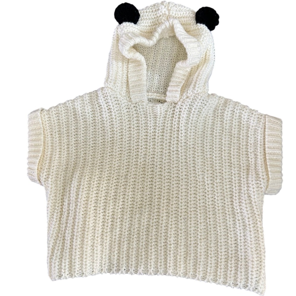 Zara Baby Girl Panda Ear Hooded Knit Sweater Vest Cream White 2-3 Years 98cm